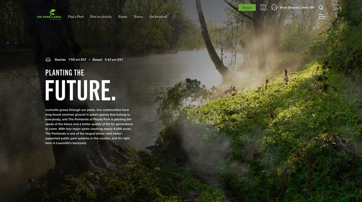 Screenshot of The Parklands website.